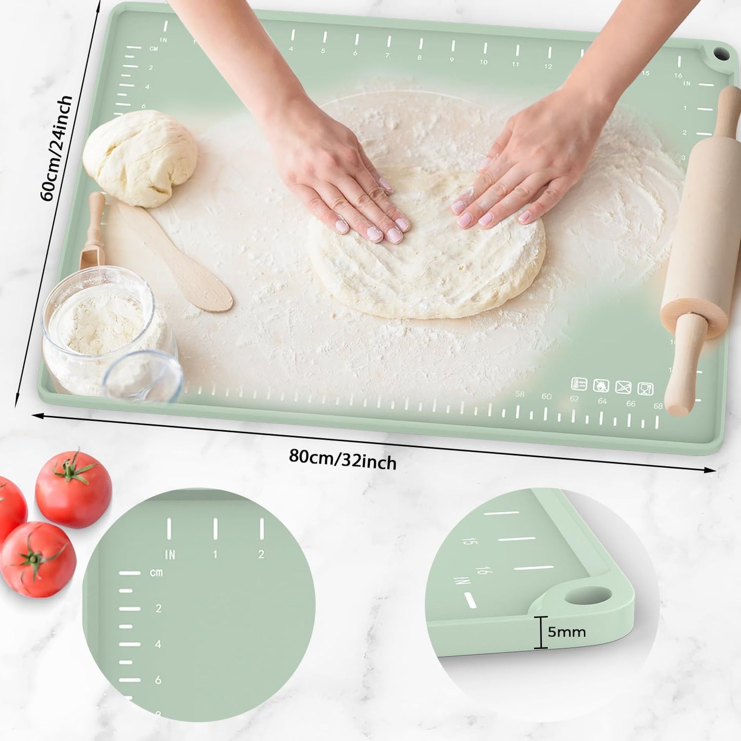 Skiennix Silicone Baking Mat - Extra Thick Non-Stick Dough Rolling Mat with Measurements | 32" x 24" Size
