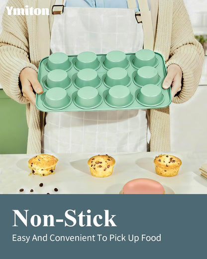 Skiennix Ceramic Nonstick Baking Pans Set - 30 PCS Stackable Bakeware, 550°F Oven Safe, Dishwasher Safe, Green