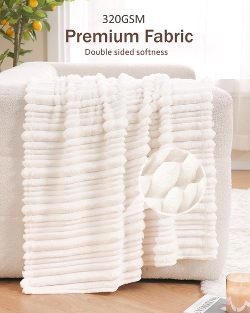 HOMRITAR White Baby Blanket for Boys Girls Super Soft Cozy Lightweight Toddler Blankets with Striped Design, Cute Fluffy Fleece Throws for Nursery Crib, 30 x 40 Inches