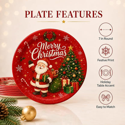 Christmas Plates and Napkins Set 50PCS 7 Inch - Santa & Trees Design Variation: Christmas