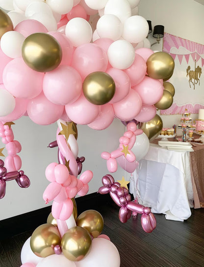 Skiennix Pink and Gold Balloon Set - 12-Inch Light Pink & White Latex Balloons with Shiny Metallic Gold Glitter for Baby Shower & Birthday Party Decorations