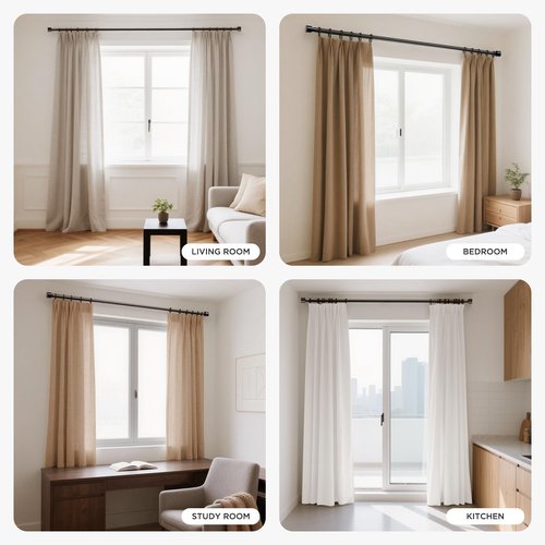 Joydeco Black Curtain Rods for Windows 32-120 Inch, 1 Inch Diameter Heavy Duty Adjustable Curtain Rods for Bedroom, Kitchen, Sliding Glass Door