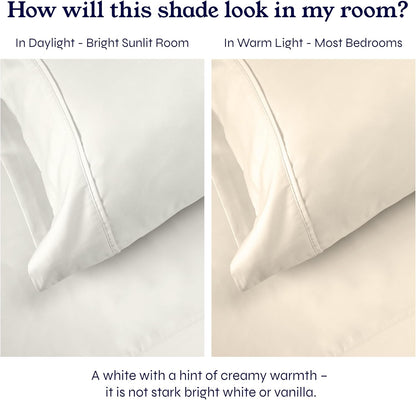 California Design Den Twin XL Sheet Set - 400 Thread Count Sateen Cotton | Soft & Breathable Ivory