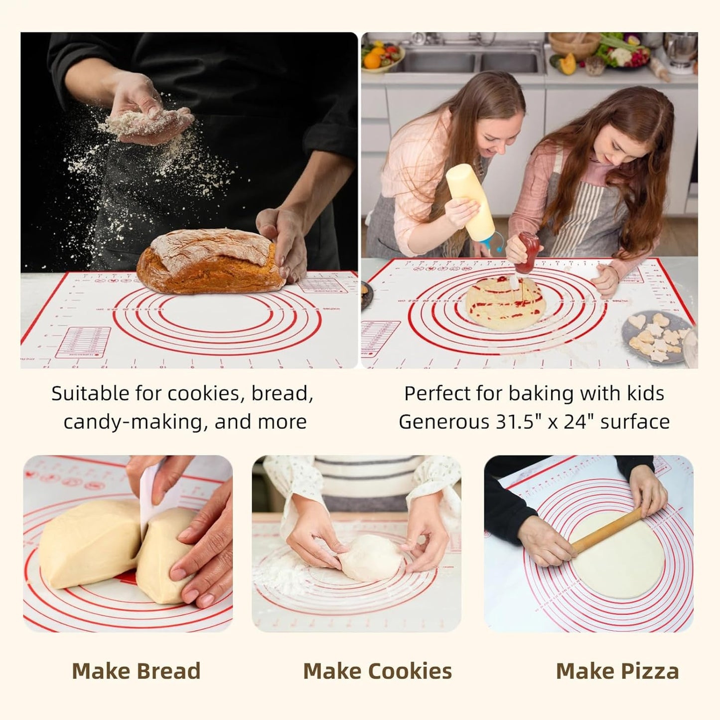 Silicone Baking Mat by Extra Large | Non-Stick, Heat-Resistant Dough & Pastry Roller – 31.5'' x 24''