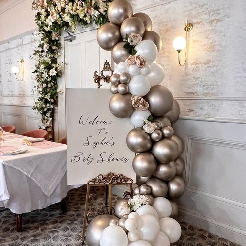 Champagne Gold & White Balloons - 60Pcs Metallic Beige, Pearl, & Ivory for Boho Wedding & Birthday Decor