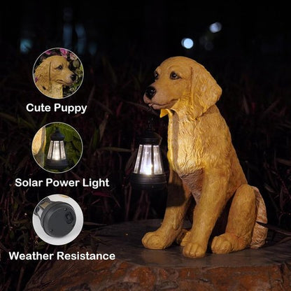 Cynkeyee Golden Retriever Puppy Statue - Solar Outdoor Dog Figurine for Garden & Patio | 13.5x7.5x15.5 Inch