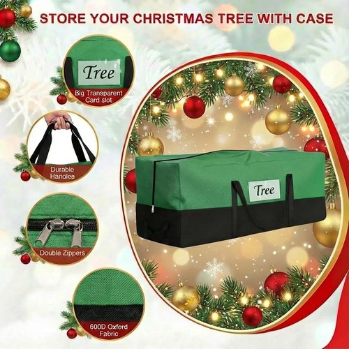 Christmas Tree Storage Bag by [Brand Name] - Heavy Duty 600D Oxford Container for 10-12 Ft Trees | Durable Handles & Transparent Pocket