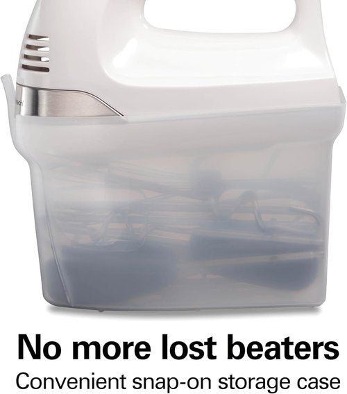 Hamilton Beach 6-Speed Electric Hand Mixer - Powerful 275W Motor, Whisk & Dough Hooks, Easy Clean, White