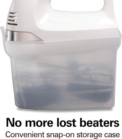 Hamilton Beach 6-Speed Electric Hand Mixer - Powerful 275W Motor, Whisk & Dough Hooks, Easy Clean, White