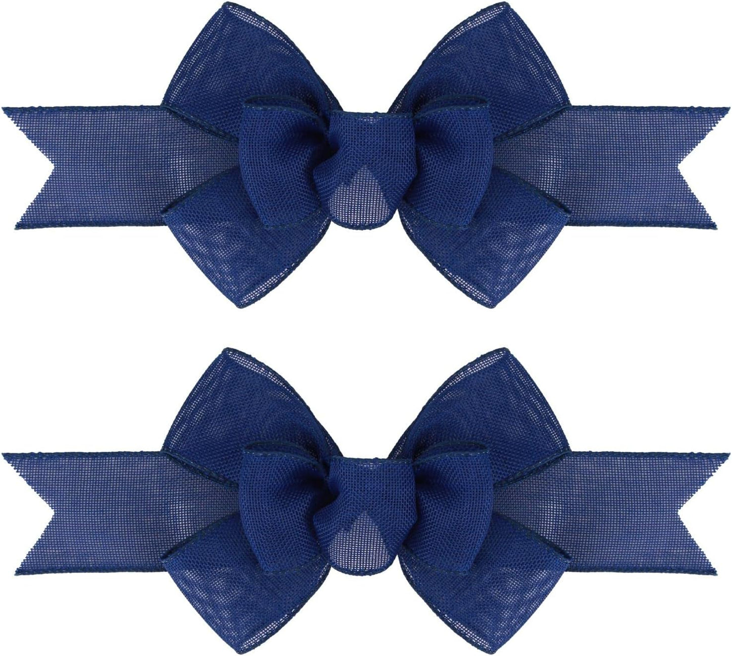 Meseey Navy Blue Wired Ribbon - 2 Pcs Handmade Burlap Bows for Wreaths & Gift Wrapping