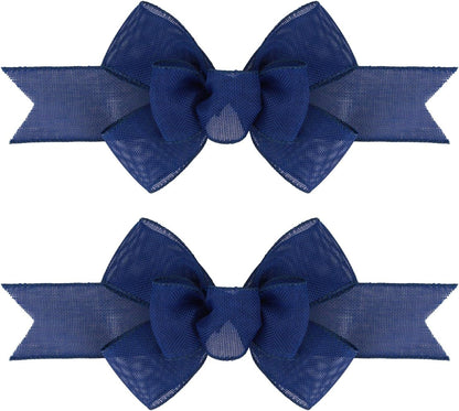 Meseey Navy Blue Wired Ribbon - 2 Pcs Handmade Burlap Bows for Wreaths & Gift Wrapping