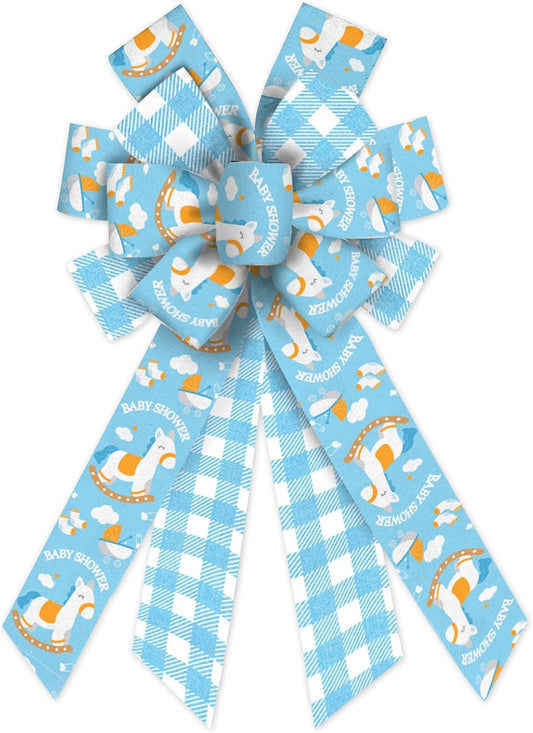 Skiennix Large Baby Shower Bows - Blue Burlap Ribbon Wreath Decorations for Gender Reveal & Birthdays