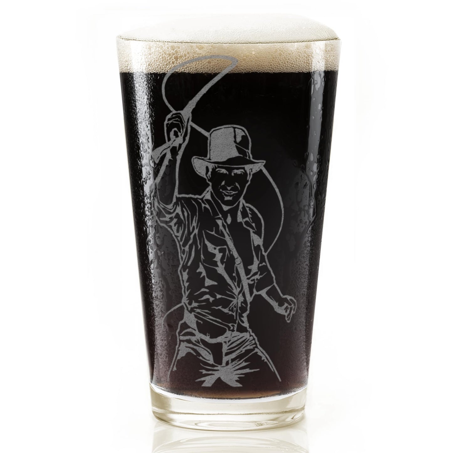 INDIANA JONES | Engraved Pint Glass | 16oz Rim Tempered | Great Gift for Adventure & Outdoor Enthusiast | Exploration History Archaeology | Dishwasher Safe