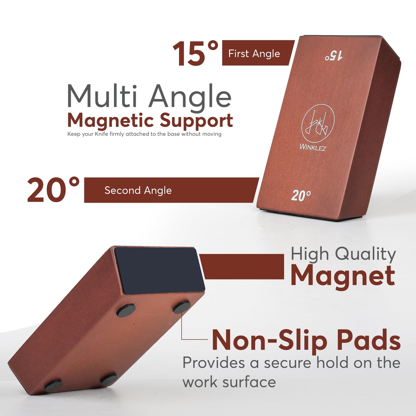 Winklez Rolling Knife Sharpener with Diamond and Ceramic Discs, Kitchen Knife Sharpener with 15° & 20° Magnetic Angles, Strong Knife Sharpening Kit (Brown)