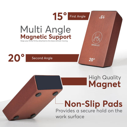 Winklez Rolling Knife Sharpener with Diamond and Ceramic Discs, Kitchen Knife Sharpener with 15° & 20° Magnetic Angles, Strong Knife Sharpening Kit (Brown)
