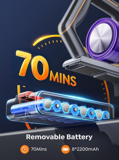 INTETURE Cordless Vacuum Cleaner - 650W 55KPA Suction Power | 70 Min Runtime, Anti-Tangle Design, Touch Screen
