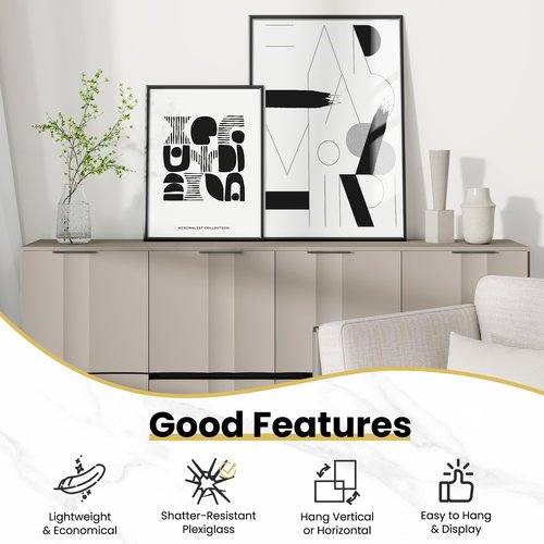 Fun Memories 12x16 Poster Frame for Photo, Posters & Art Prints, Horizontal or Vertical Wall Mounting Scratch-Proof Wall Gallery Photo Frame (Black, 3 Pack)