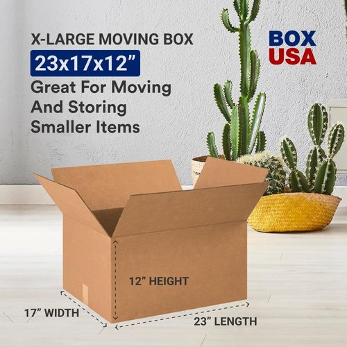 BOX USA Large Moving Boxes - 10-Pack Corrugated Cardboard 23"L x 17"W x 12"H for Shipping & Storage