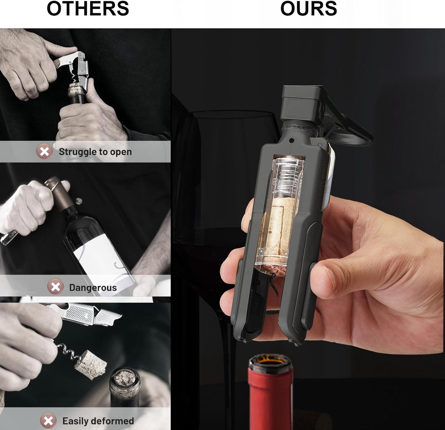 Wine Opener, Easy to Use Corkscrew Wine Opener with Foil Cutter, 6 inches, Lightweight and Small Travel Corkscrew for Wine Lovers, Black