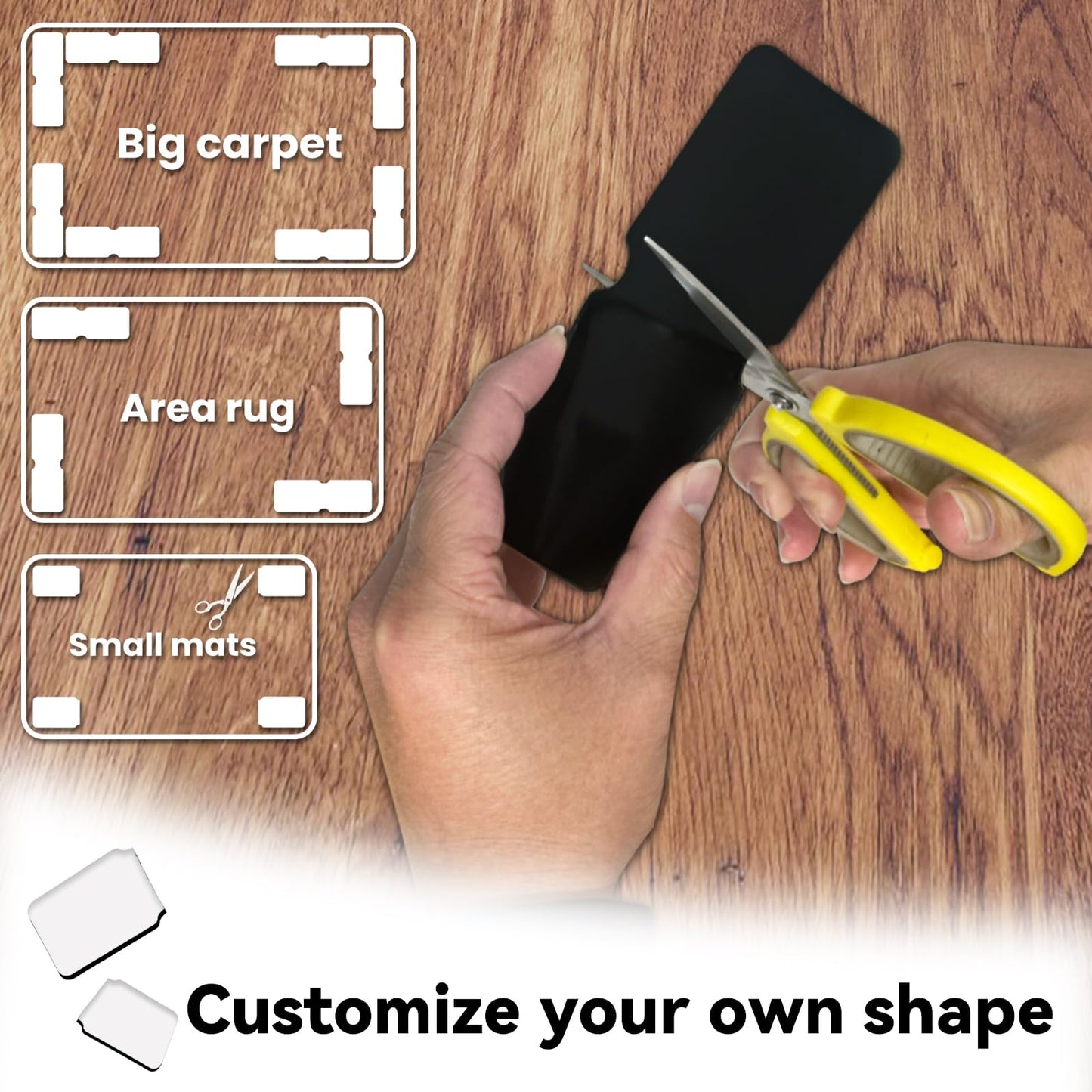 Rug Carpet Non Slip Grippers, Reusable Rug Tape, No Damaging for Hardwood Floors and Tiles, Carpet Grippers Stickers Pads for Area Rugs Corners Flat, 24Pcs
