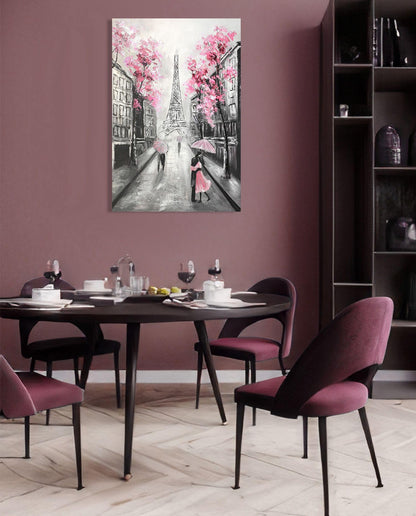 YPY Abstract Paris Canvas Wall Art: Black White Eiffel Tower Hand Painted Oil Painting, Pink and Grey Picture Print Room Decor for Teen Girls Bedroom Bathroom 24" x 36"