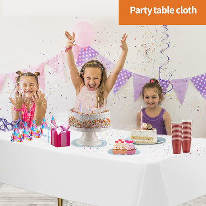 Party Dimensions White Disposable Plastic Tablecloth - 12 Pack for Rectangle Tables | 54 x 108 Inches, Perfect for Events & Weddings