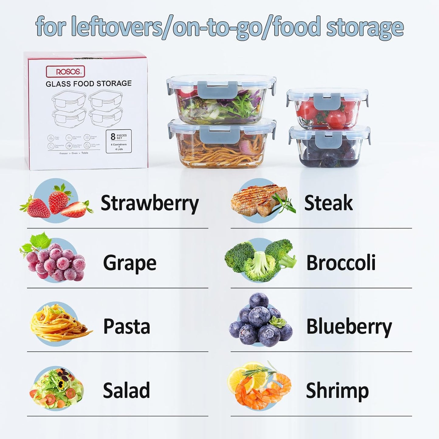 Regine Switzerland Glass Food Storage Containers - Airtight & Leak Proof, 4 Pack, BPA Free, Grey