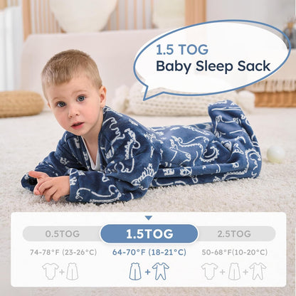 Yoofoss Baby Sleep Sack - Long Sleeve 1.5 Tog Fleece Wearable Blanket | 12-18 Months, Soft & Warm