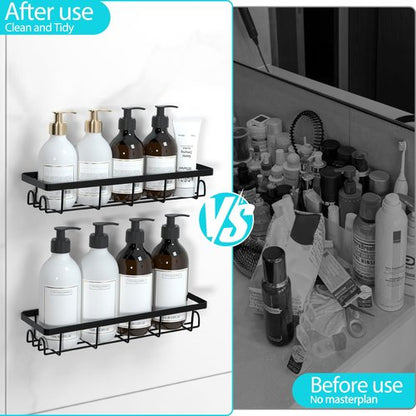 Uninol Shower Caddy Organizer with Hooks,Self Adhesive Bathroom Shelves,No Drilling Bathroom Organizers and Storage,Perfect for RV, Apartment, Home Decor,2 Pack Black