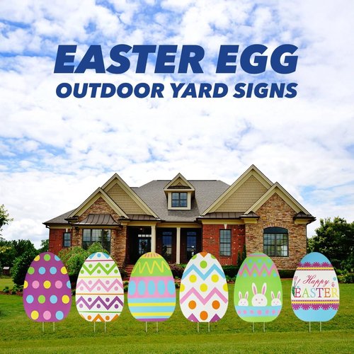 GIFTEXPRESS 6-Pack Giant Easter Egg Yard Signs - Large Spring Party Decorations with Metal Stakes