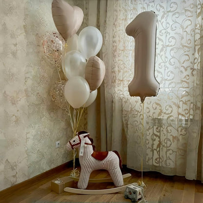 Skiennix 40-Inch Cream Heart Balloon - Beige & Tan Foil Number 1 for 1st Birthday & Baby Shower Decor