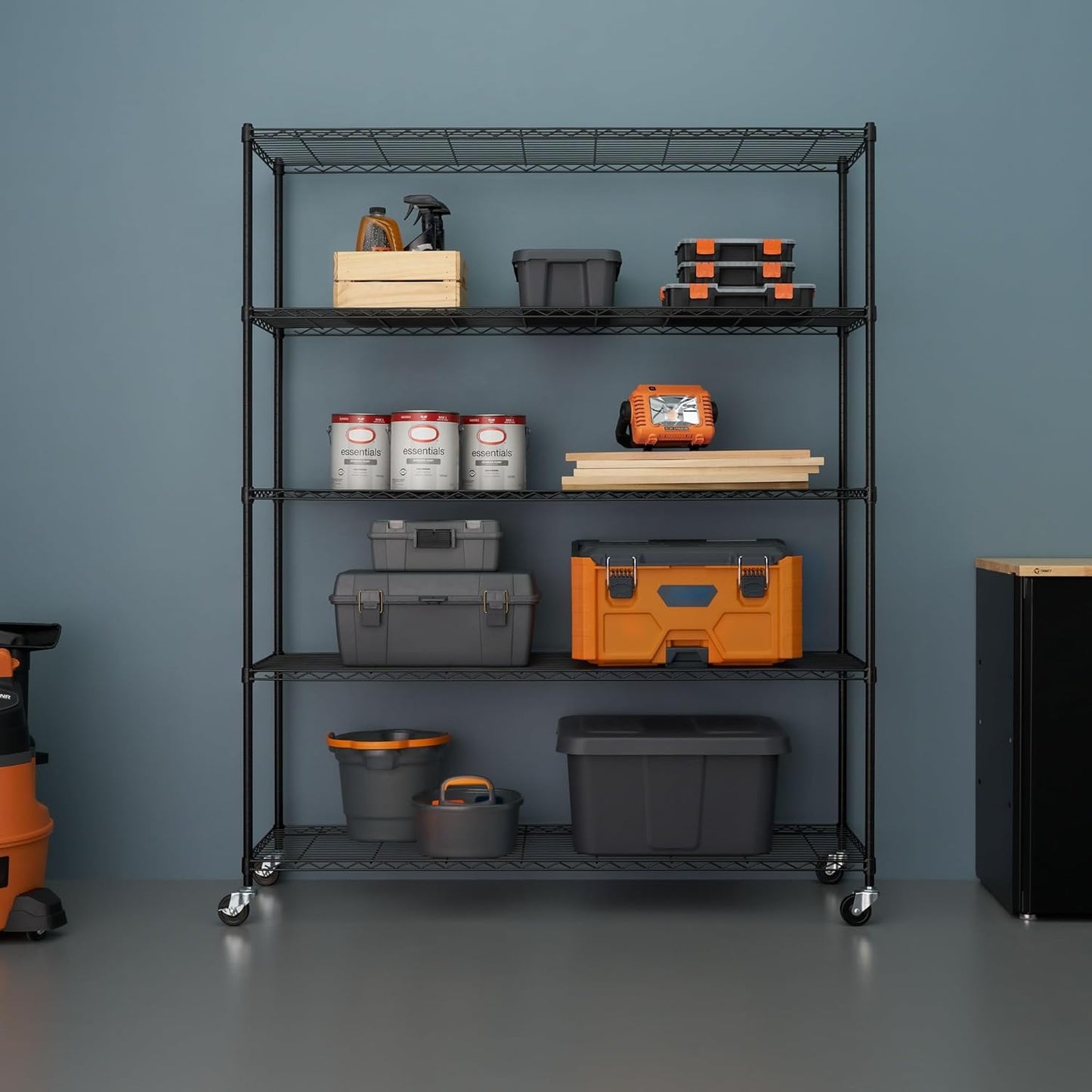 5-Tier Adjustable Wire Shelving by [Brand Name] - NSF Certified Kitchen & Garage Storage Rack | 500-2500 lb Capacity, 60” x 18” x 72”, Black