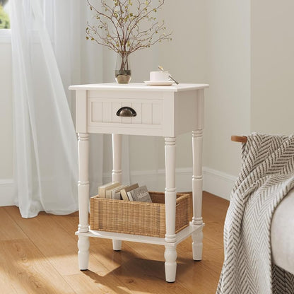 Vintage Nightstand Set of 2 with Solid Wood Legs - 10-Minute Assembly, Off-White (Variation: White+2)