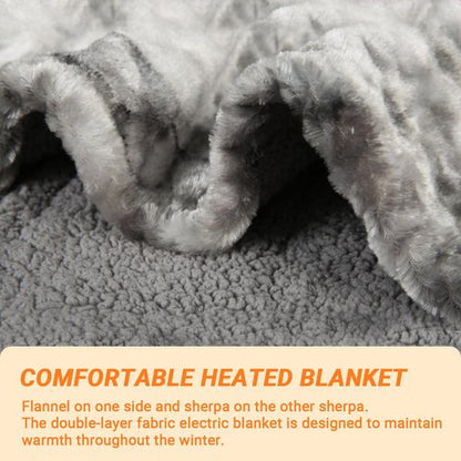 Heated Blanket Electric Throw, Heating Blanket Soft Sherpa Flannel Throw, Heat Blankets for Home & Office Machine Washable Overheating Protection 8 Hours Auto Off 10 Fast Heating Levels