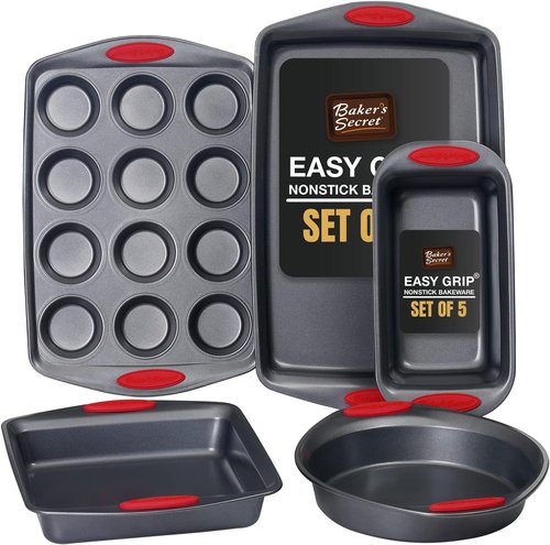 Baker's Secret Bakeware Set - 5 Nonstick Baking Pans for Perfect Cookies & Cakes - Black, Oven Safe