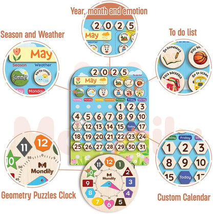 Skiennix Interactive Wooden Calendar for Kids Ages 3+ | Teach Seasons & Days | 12 x 15 Inches