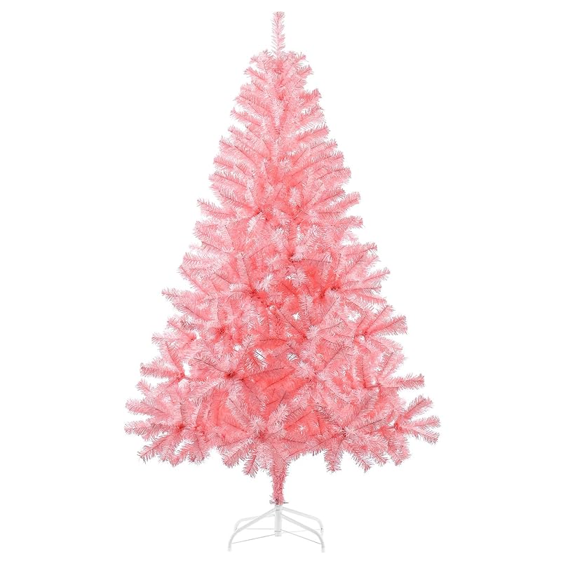 GlyinnHe 6ft Pink Artificial Christmas Tree - 700 Tips, Foldable Metal Stand, Easy Assembly, Hinged