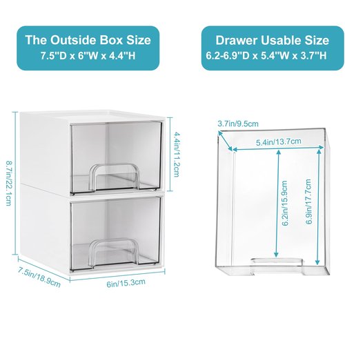 Vtopmart 4Pack Small Stackable Storage Drawers, Bathroom Makeup Organizer,Plastic Storage Bins For Vanity, Undersink, Kitchen Cabinets, Pantry, Home Organization(White)