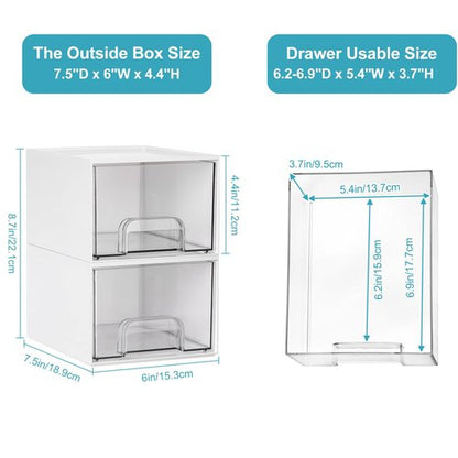 Vtopmart 4Pack Small Stackable Storage Drawers, Bathroom Makeup Organizer,Plastic Storage Bins For Vanity, Undersink, Kitchen Cabinets, Pantry, Home Organization(White)