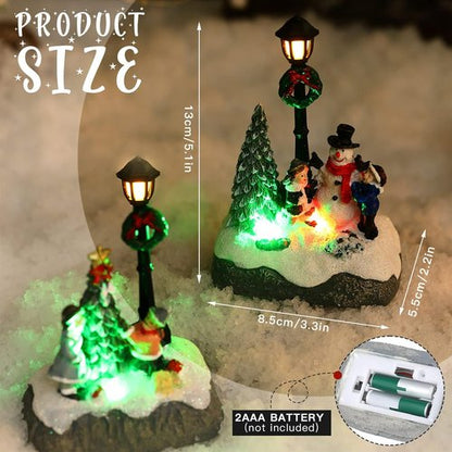 Karenhi Christmas Village Set - 2 Pcs Snowman, Tree & Santa Figurines with LED Lights | Rustic Tabletop Decor
