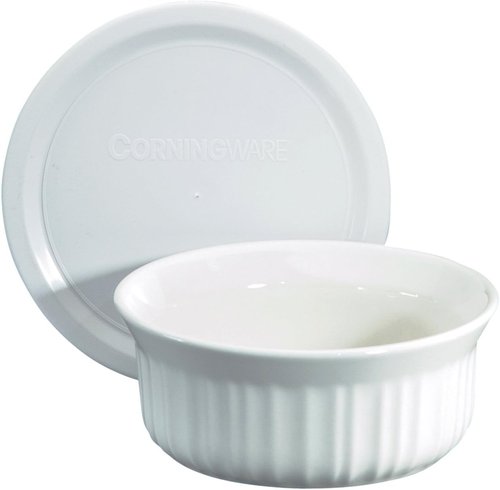 CorningWare Round French White Casserole Dishes - Set of 2 with Plastic Lids, 16oz Each