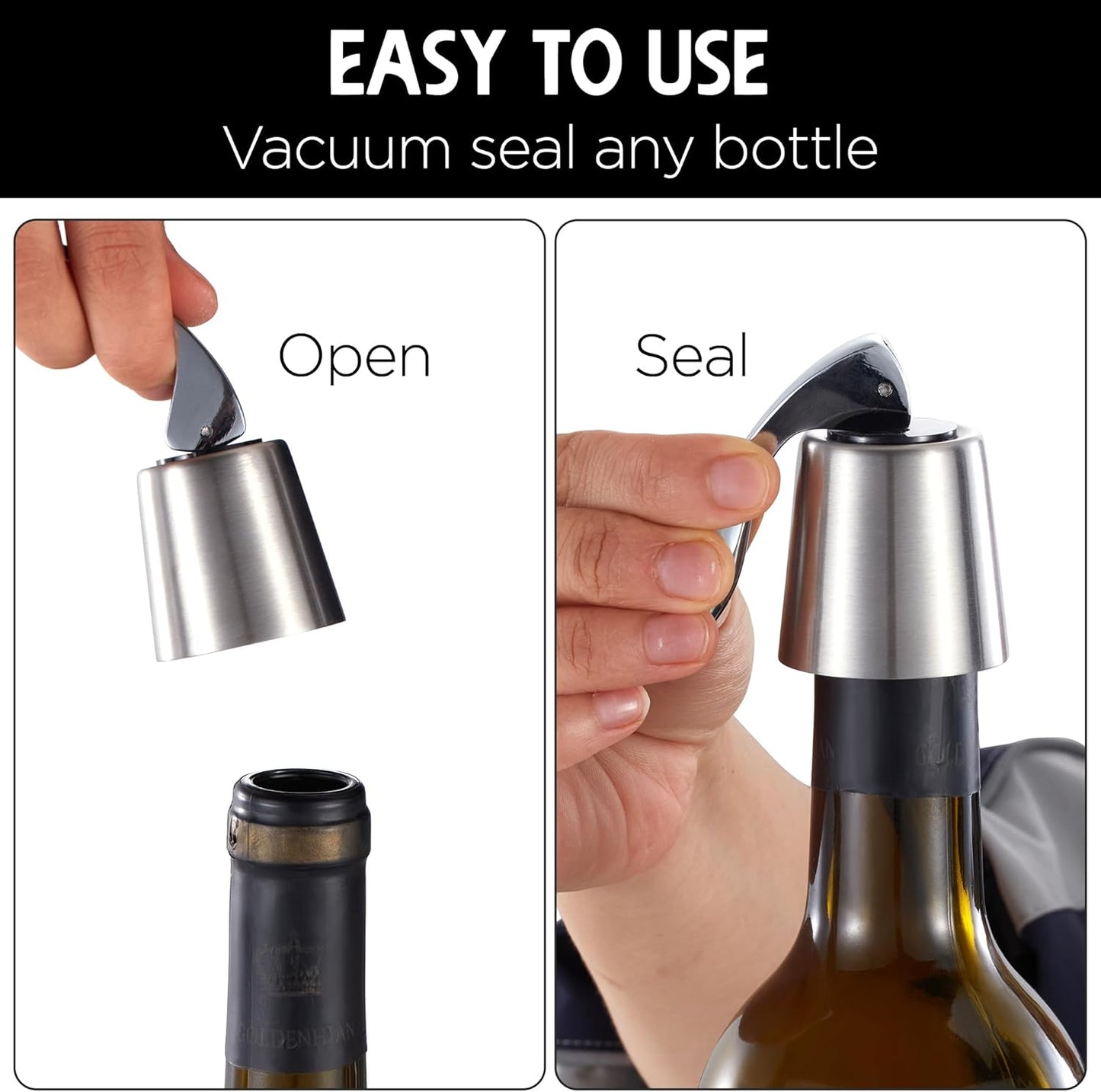 Stainless Steel Bottle Sealer & Wine Topper – Premium Wine Lover Gifts, Wine Gifts for Women and Men – Airtight Champagne Stopper for Sparkling Wine – Wine Essentials Gifts
