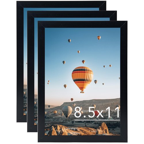 8.5x11 Picture Frame Set of 3 for Certificate Poster and Photo, Horizontal and Vertical Formats for Wall Hanging or Tabletop, 8.5x11 Wall Photo Frame with Shatter Resistant Plexiglass, 3 Pack, Black