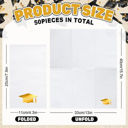 FYSUIMU Graduation Cap Napkins - 50 Pcs Gold Foil Tassel Design for College Parties & Celebrations