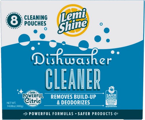 Lemi Shine Natural Dishwasher Cleaner - Eco-Friendly Hard Water Powder - Lemon Scented | 14.08 oz (8 Pack)