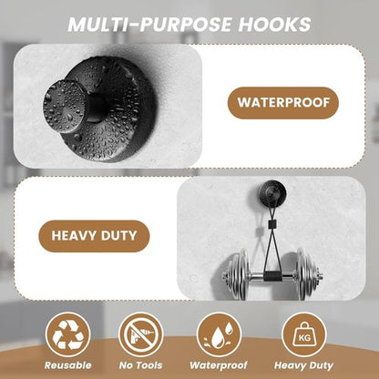 BKV Suction Cup Hooks - Removable Shower Hooks for Glass Windows | 2-Pack Black Metal Towel Hooks