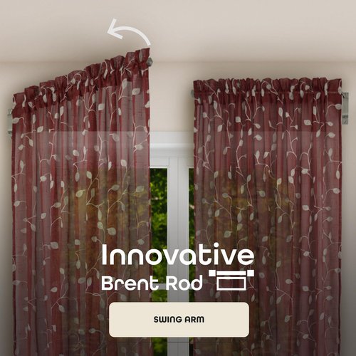 Innovative Brent Swing Arm Window Curtain Rod, Nickel - 1/2" Rod Diameter Fits Windows Size 20" - 36" - Stainless Steel Heavy Duty Drapery Rods for Bedroom, Living Room, Kitchen & Bathroom