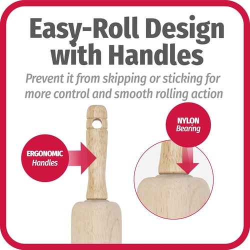 GoodCook Classic Wooden Rolling Pin - Effortless Rolling with Easy Roll Bearings | Perfect for Baking