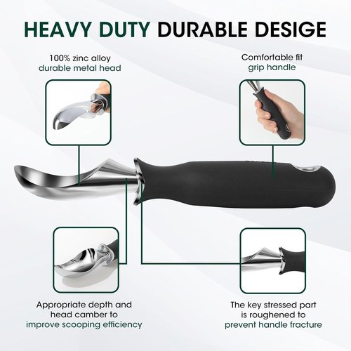 Beneno Ice Cream Scoop - Heavy Duty, Anti-Fracture Design, Comfortable Grip, Dishwasher Safe | Black