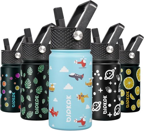 BJPKPK Insulated Water Bottle - 15 oz Stainless Steel Flask with Straw Lid | Leak-Proof & BPA-Free